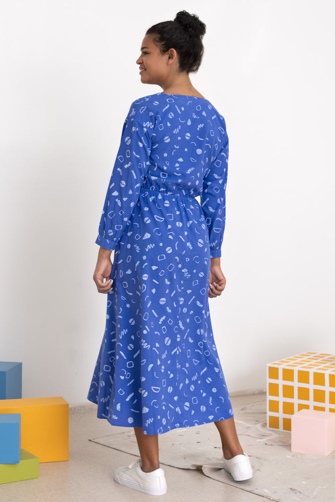 Luz Dress - Azure - Squiggles Print