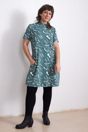 Gemma Organic Mock Dress - Jade - Shoots & Ladders Print